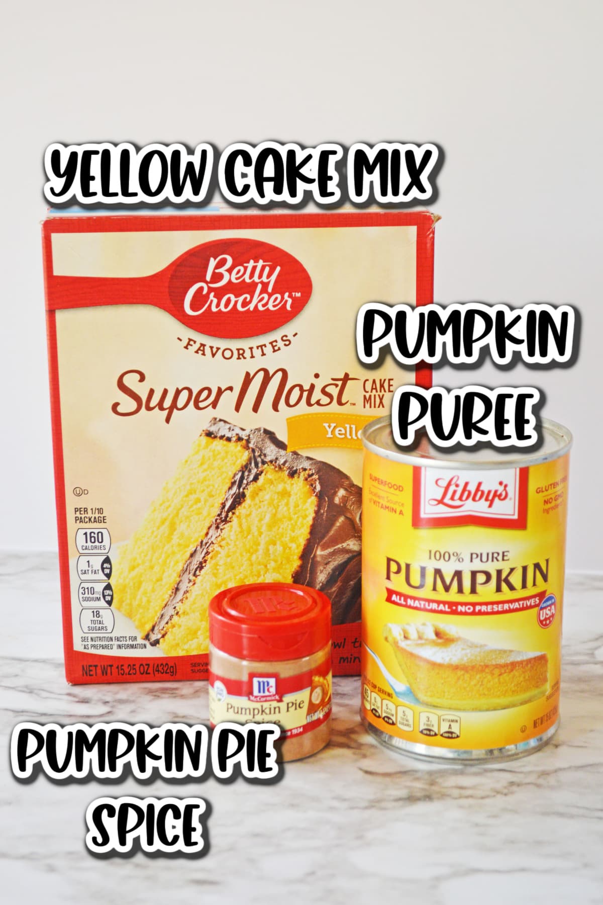 Ingredients for pumpkin cake mix muffins