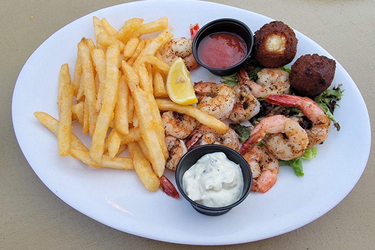 Blackened shrimp with french fries