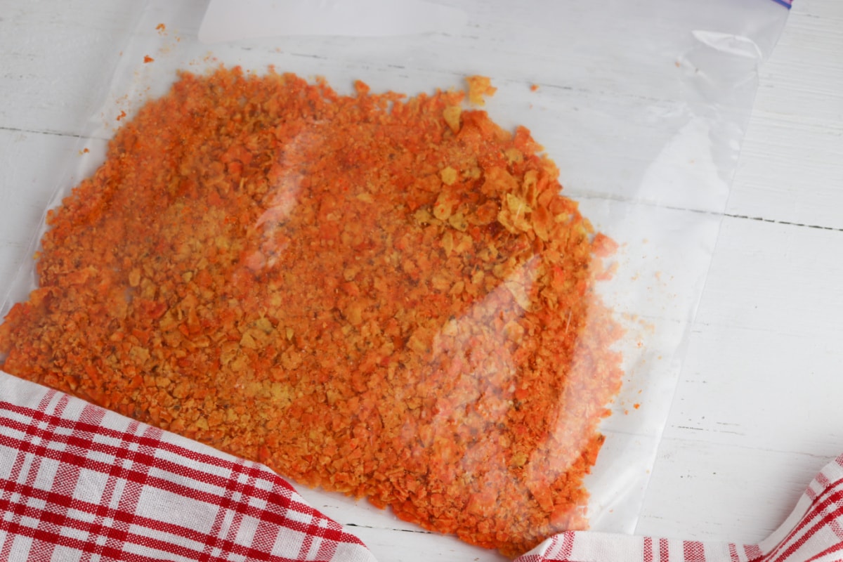 Crushed Doritos in plastic bag