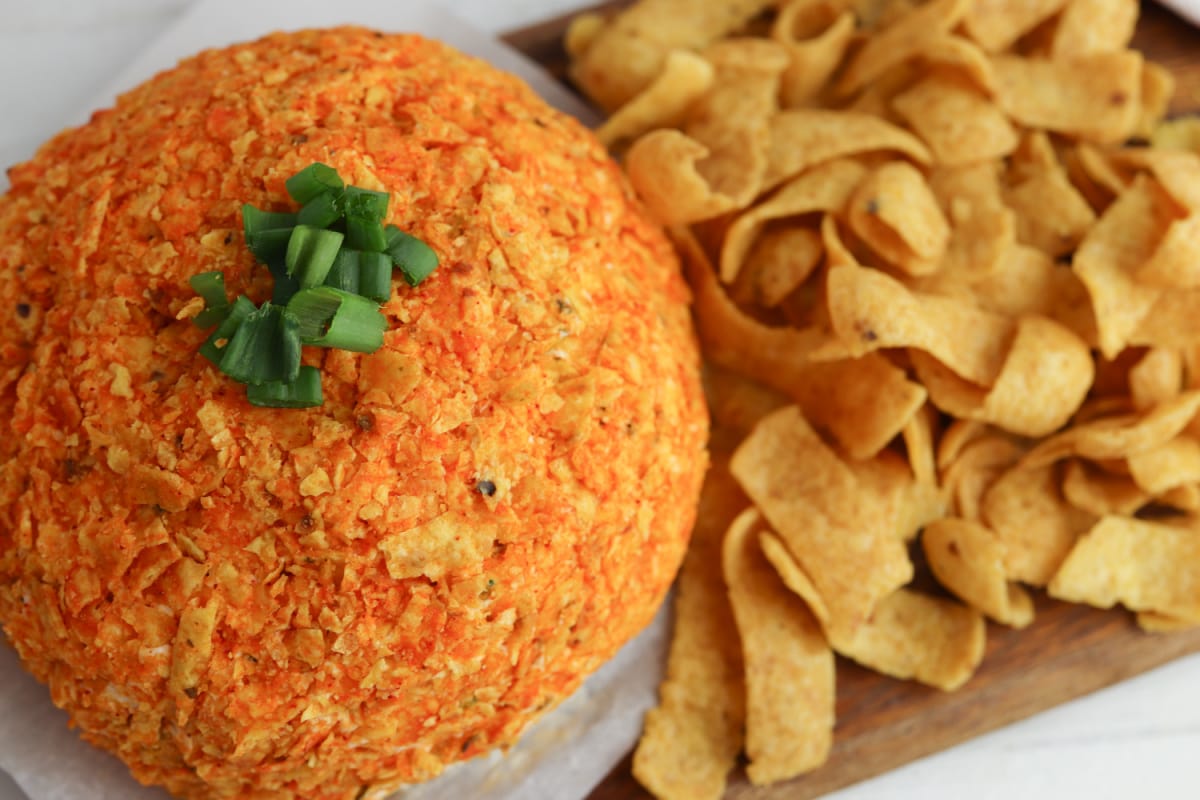 Cheese ball topped with green onions