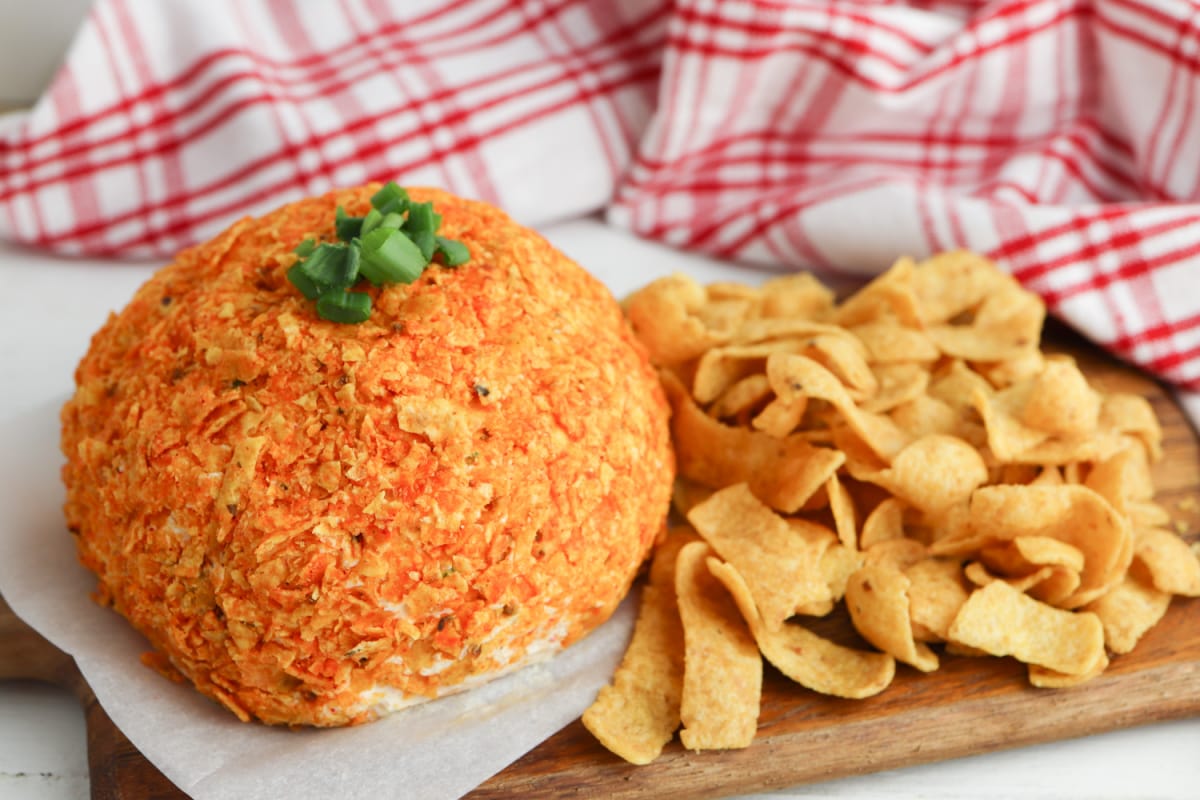 Pumpkin cheeseball with fritos on the side