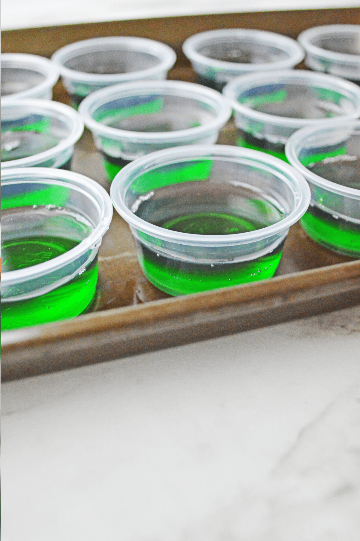 Green and purple layers of jello