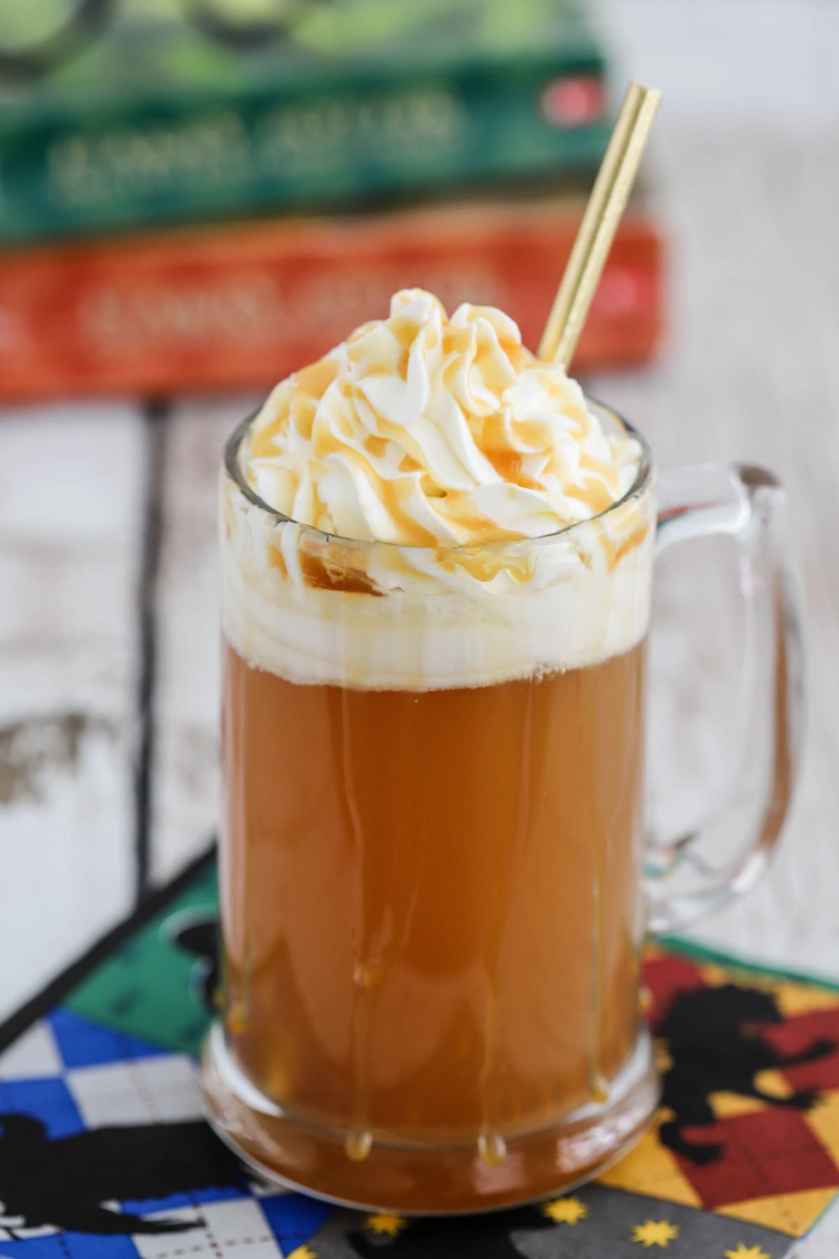 Harry Potter butterbeer in mug with straw