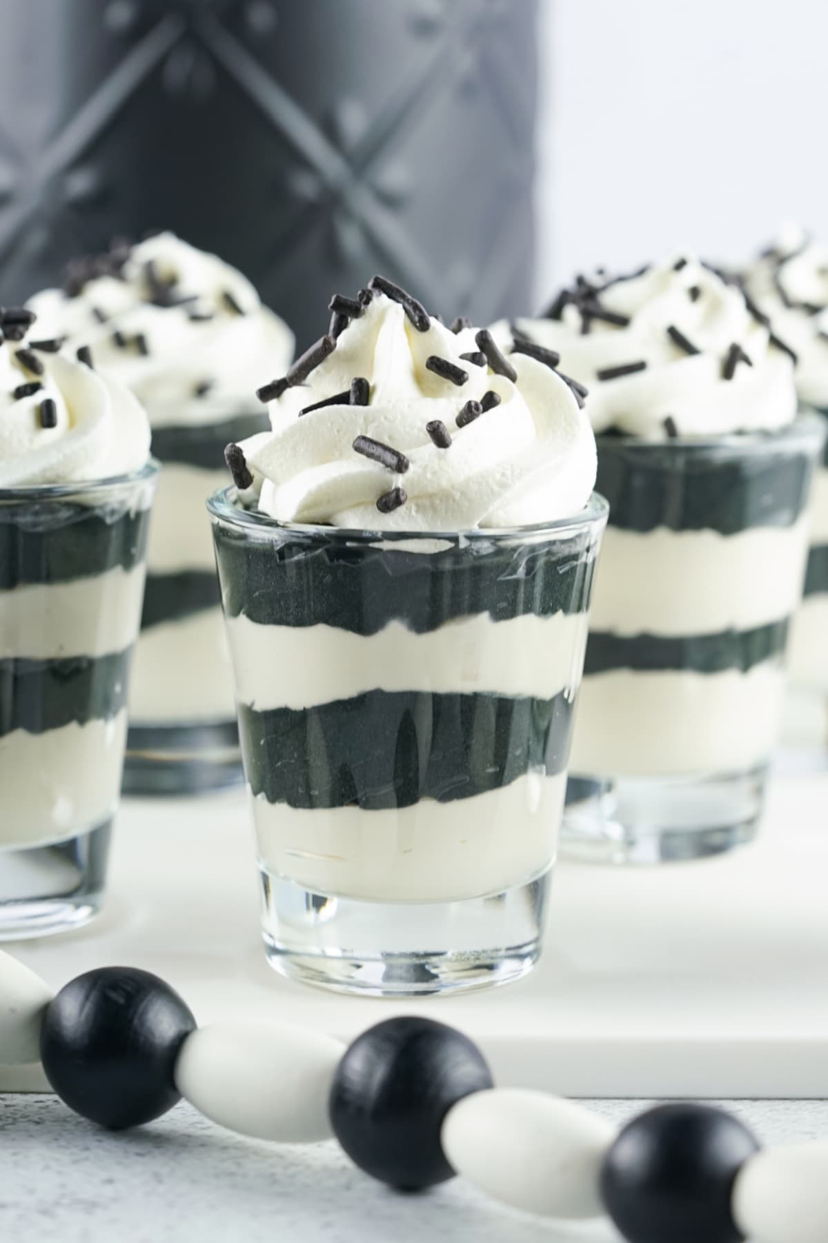 Halloween Pudding Shots on white table