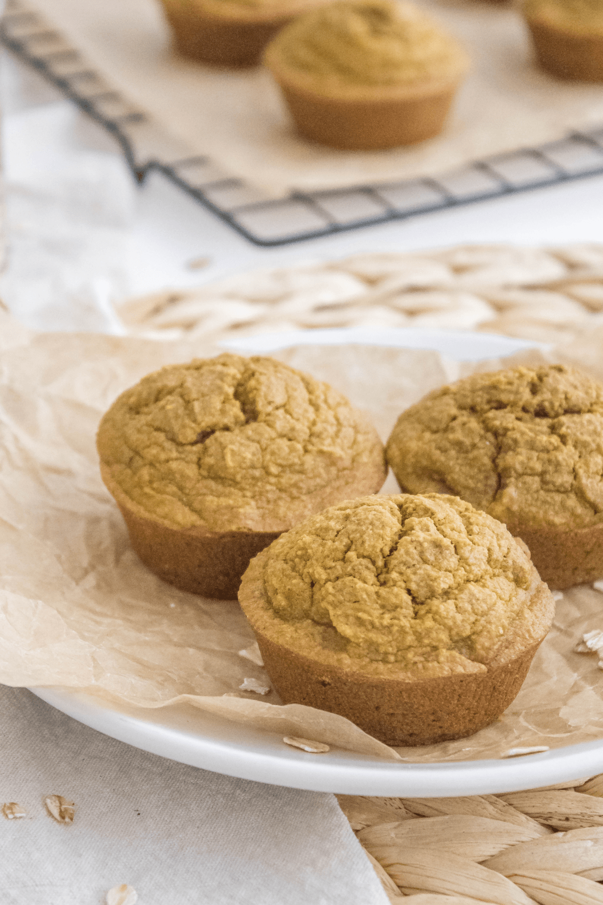 Oatmeal muffins on white plate