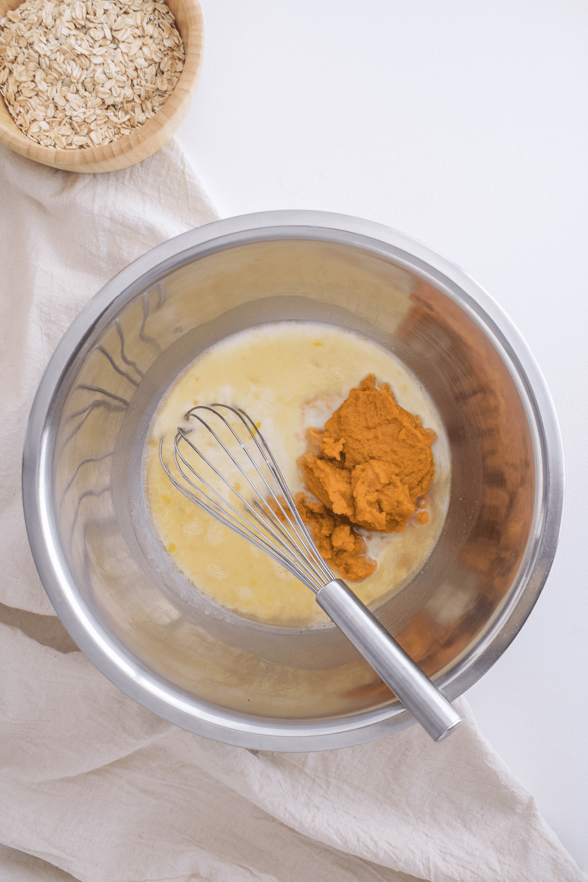 Pumpkin puree and other wet ingredients for muffins