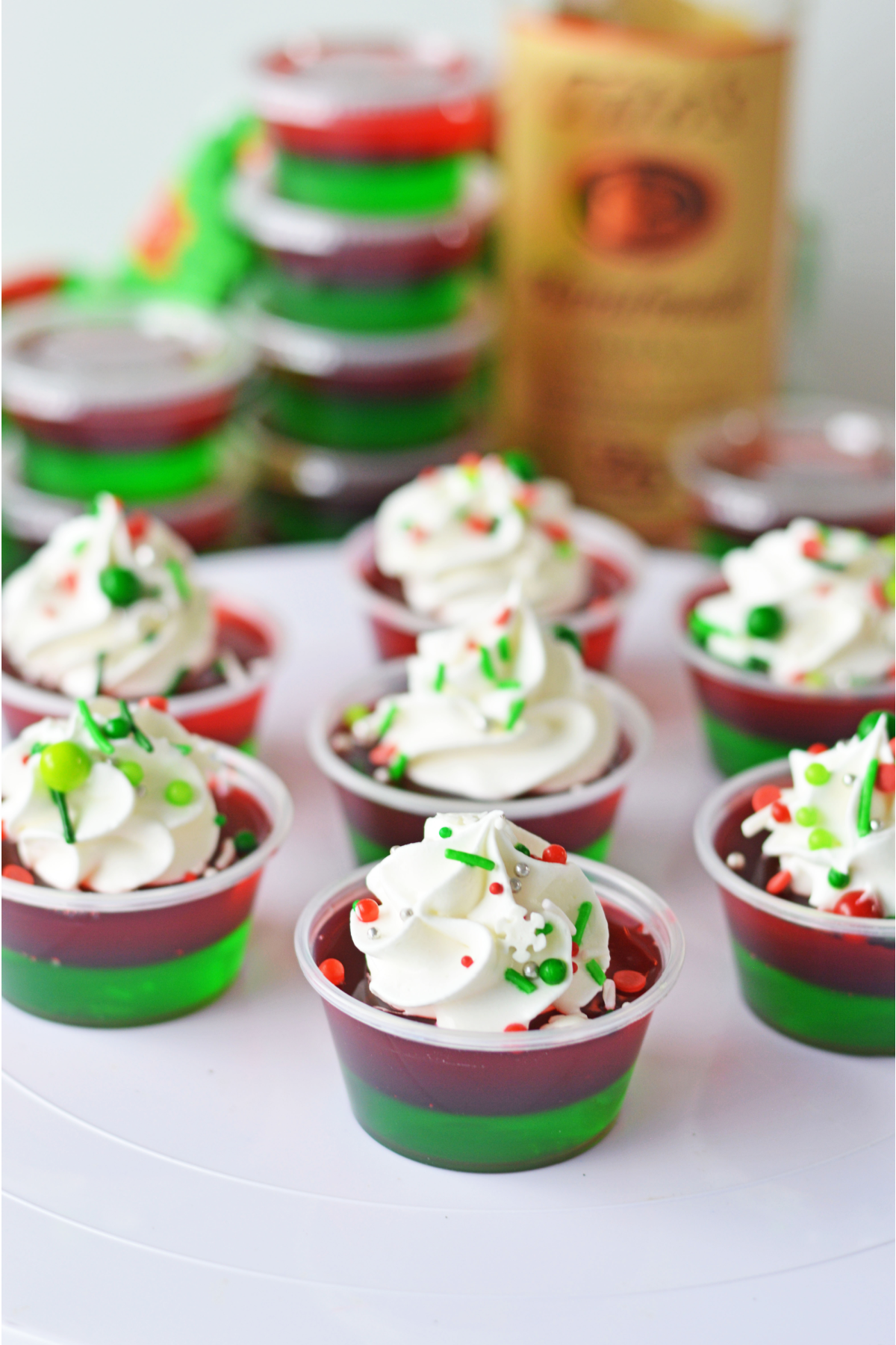Christmas jello shots with whipped cream
