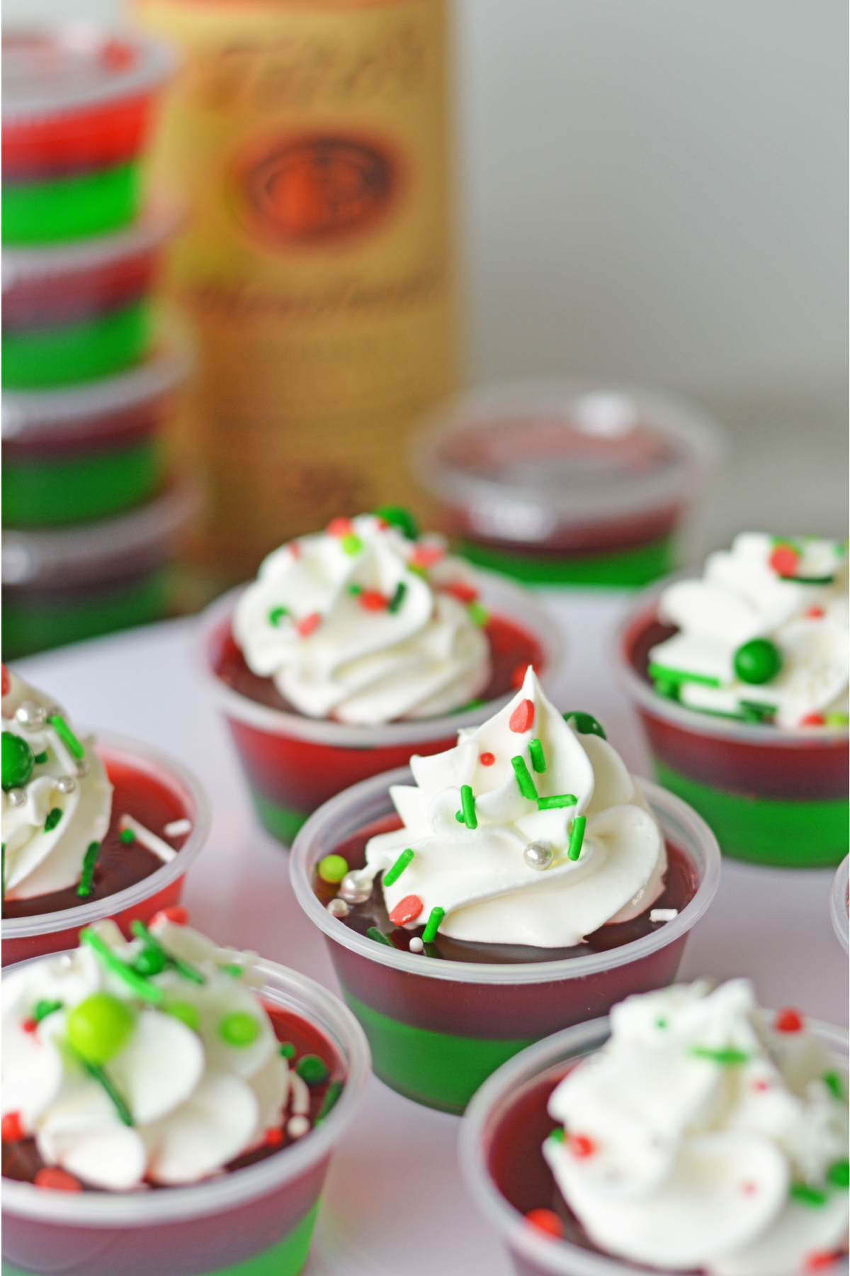 Red and green layered jello shots