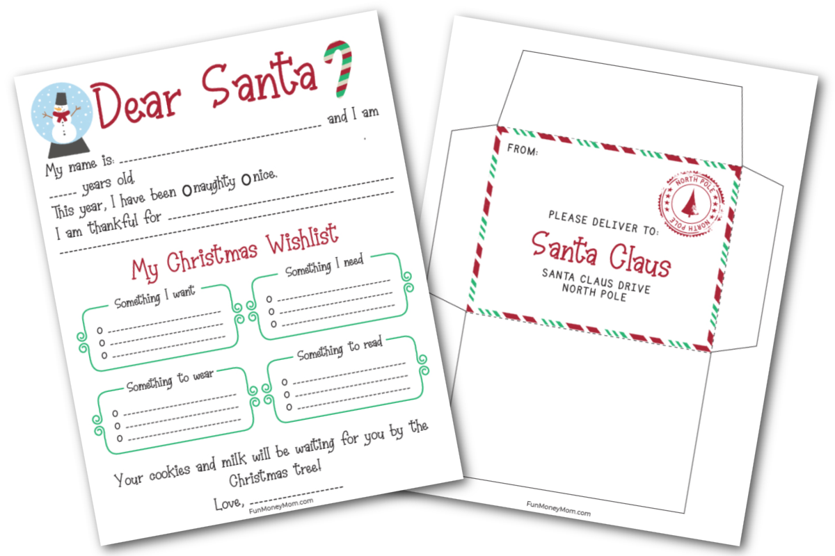 Christmas wishlist with envelope for Santa