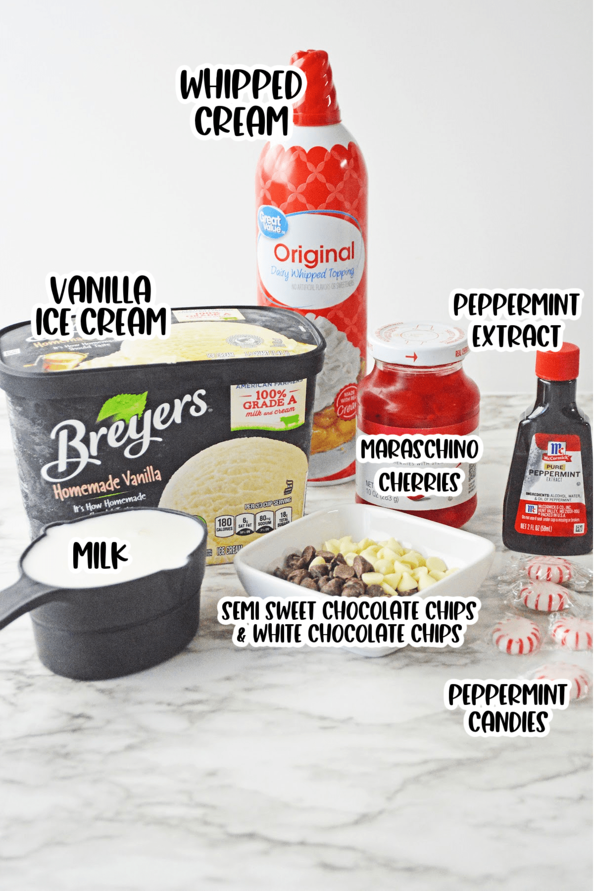 Ingredients for Copycat Chick Fil A Peppermint Milkshake
