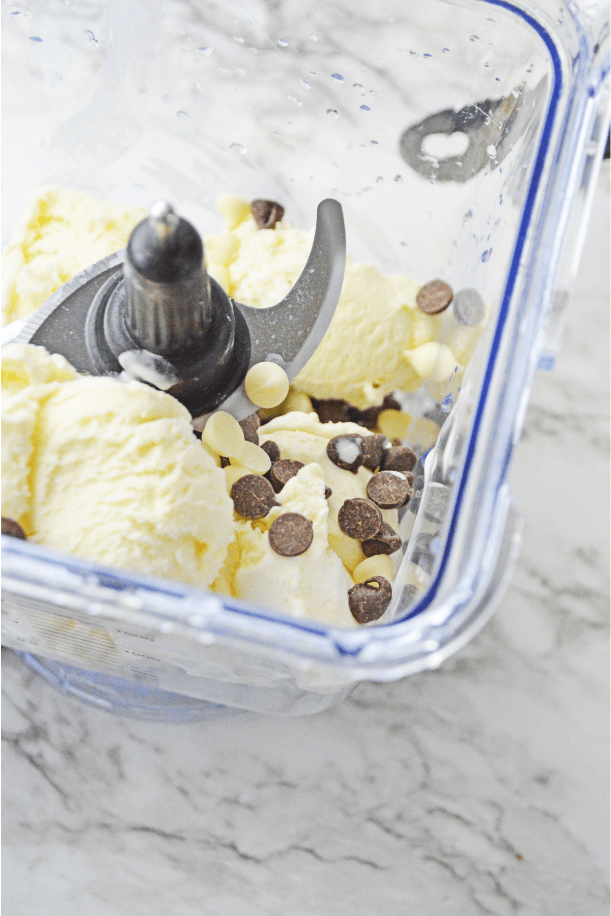 Chocolate chips and ice cream in blender