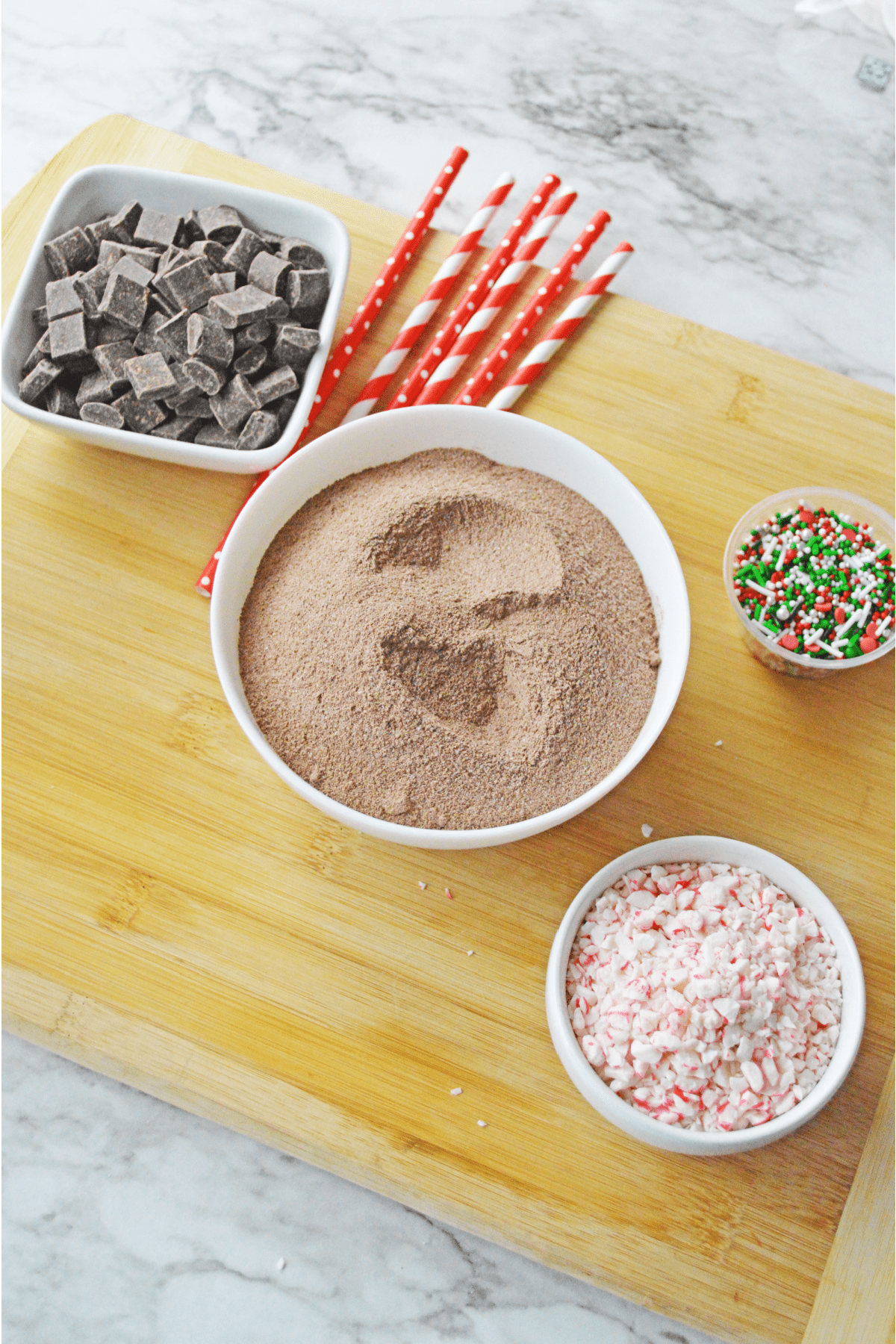 Hot chocolate mix with sprinkles and peppermint