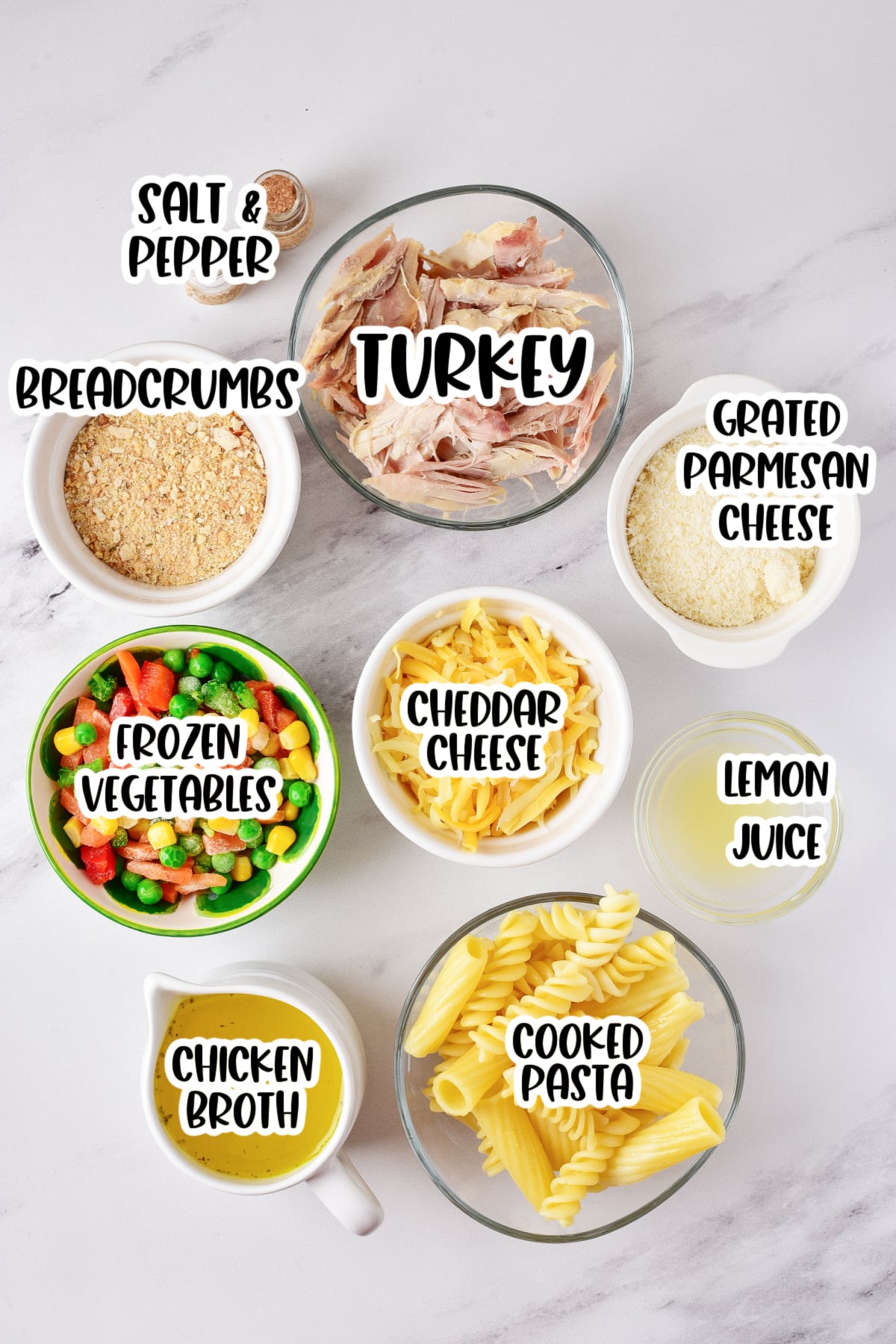 Ingredients for turkey pasta bake