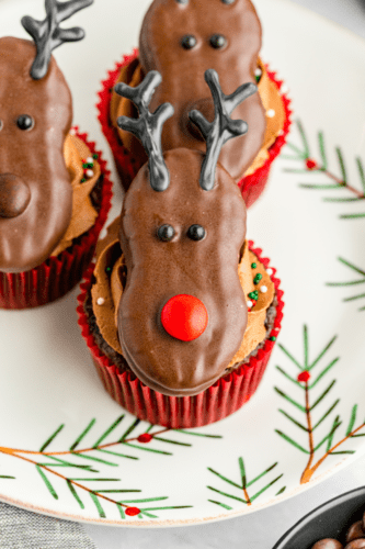 Nutter Butter Reindeer up close on festive plate
