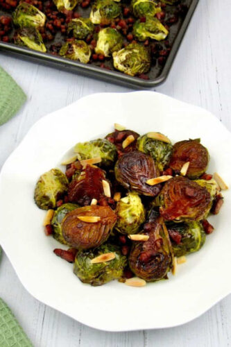 Roasted Balsamic Brussels Sprouts on white plate