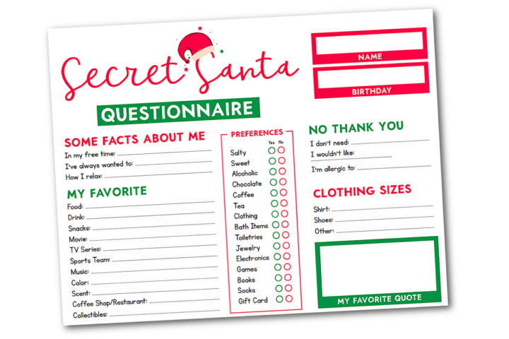 Secret Santa Questionnaire (Free Printable) - Fun Money Mom