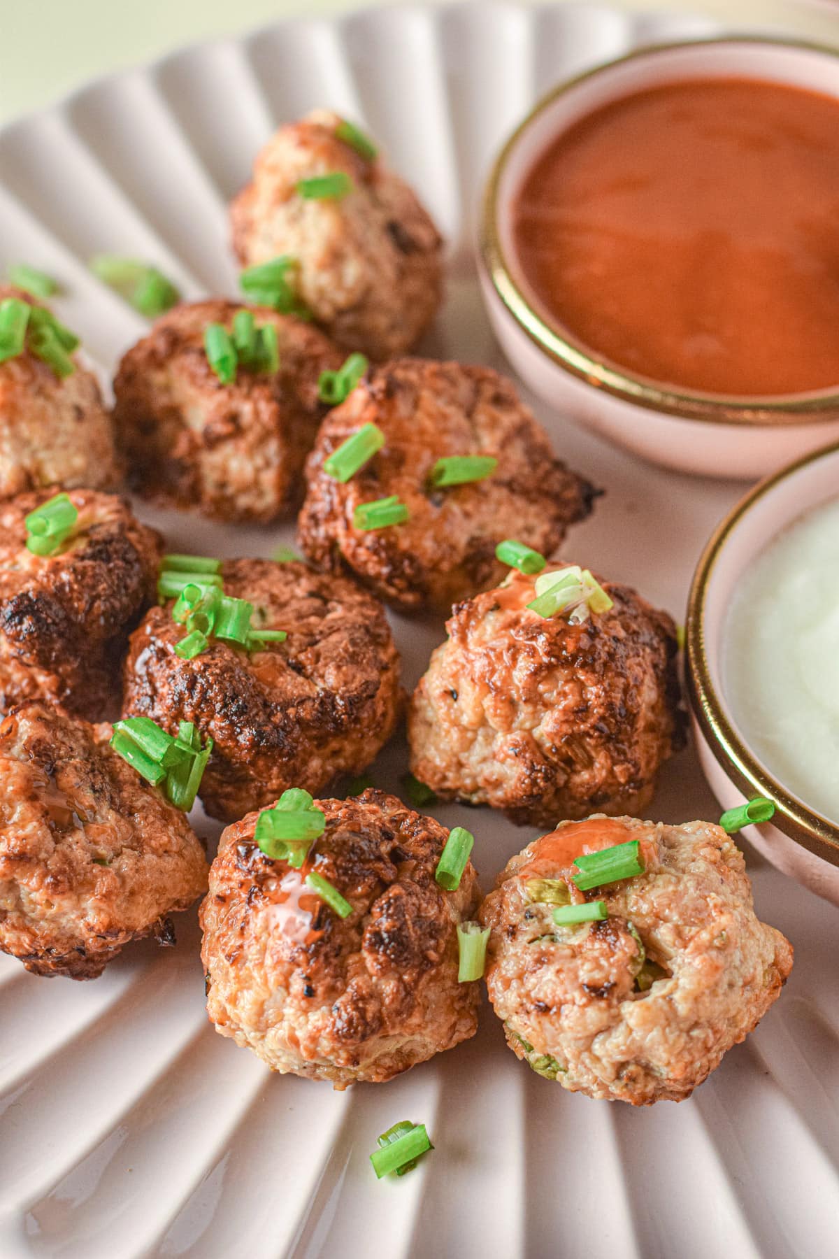 Buffalo chicken meatballs with dips