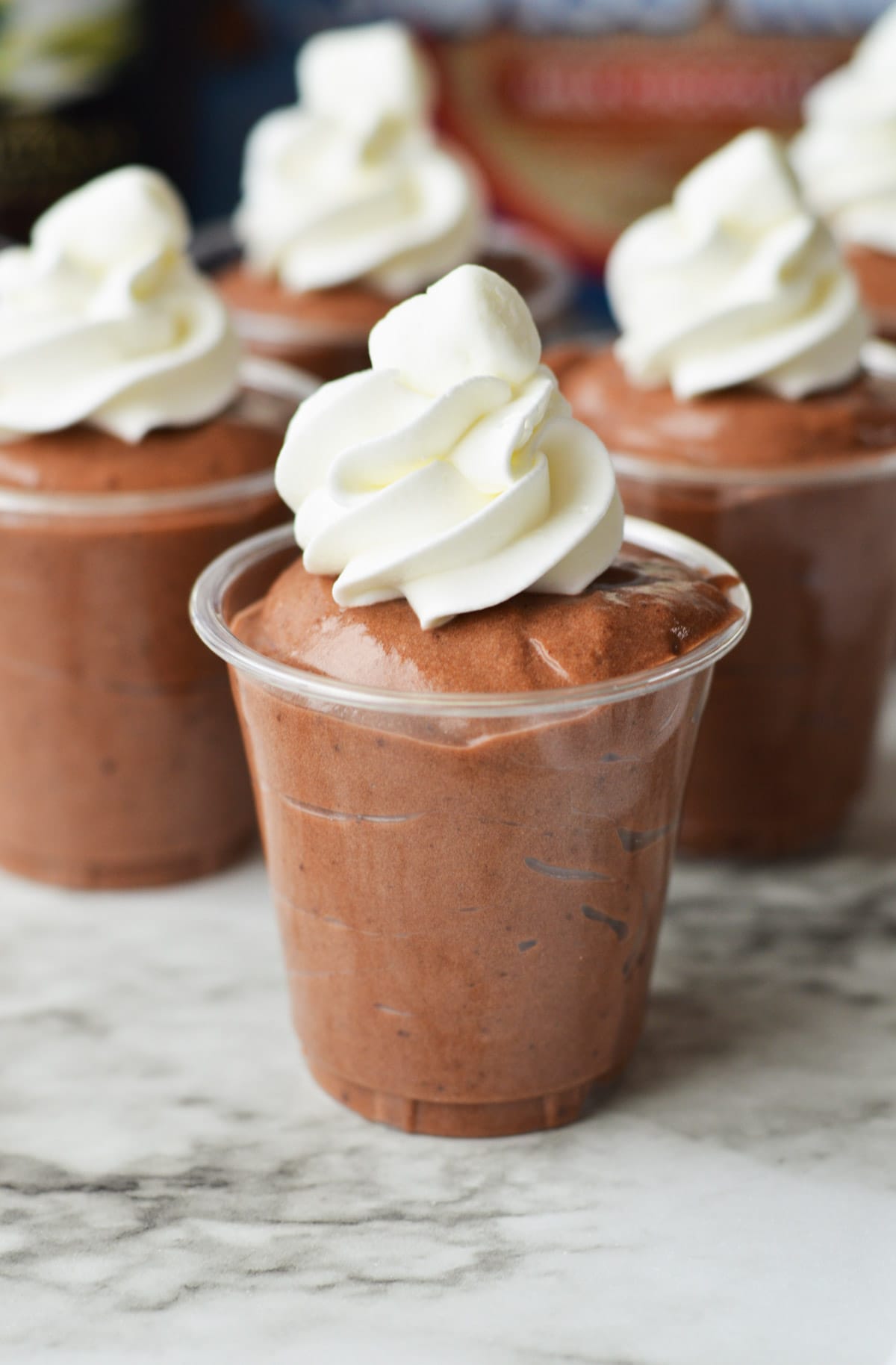 Baileys Chocolate Pudding Shots with whipped cream