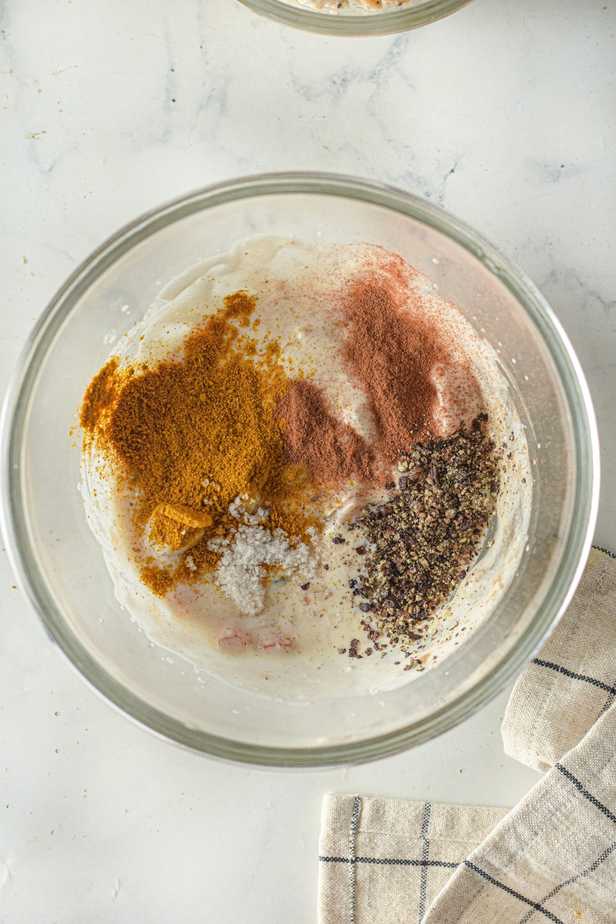 Spices added to yogurt and mayo mixture