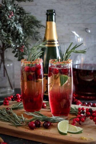 Cranberry mimosas with rosemary