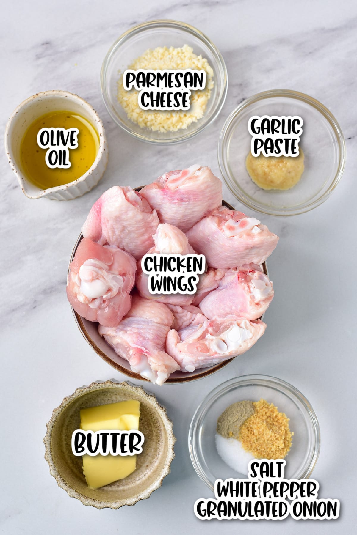 Ingredients for garlic parmesan wings