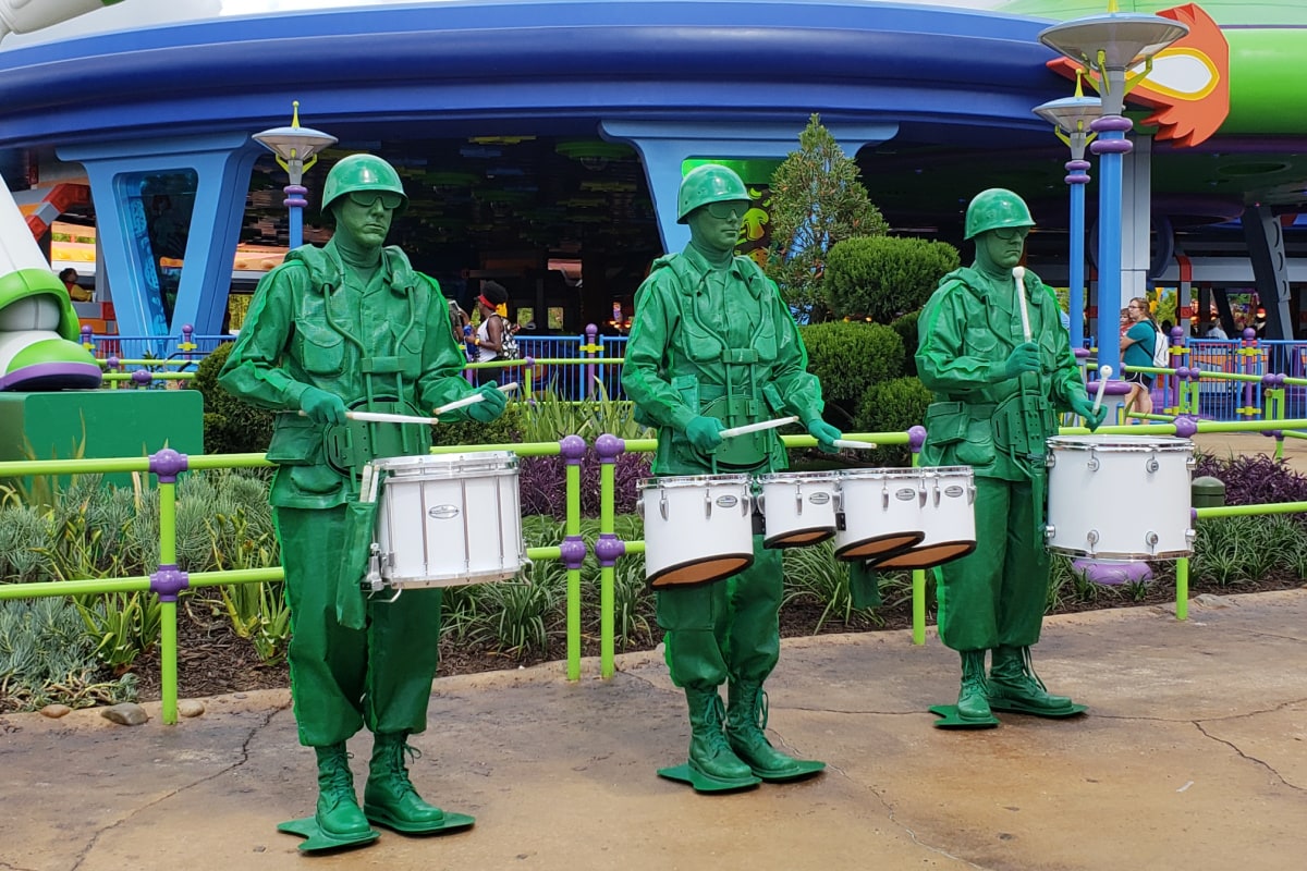 Green army men playing drums