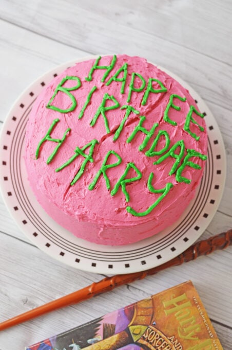 Harry Potter cake with pink frosting
