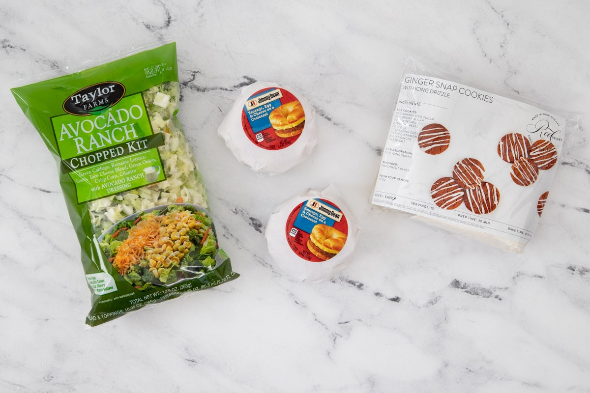 Salad, breakfast sandwiches and cookie kit