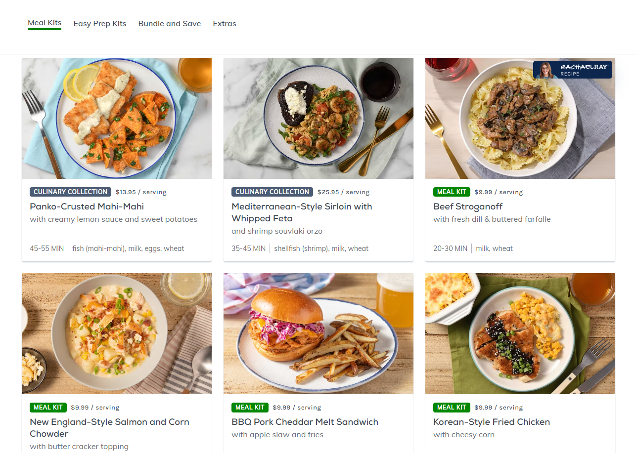 A variety of recipe photos from Home Chef meal delivery service