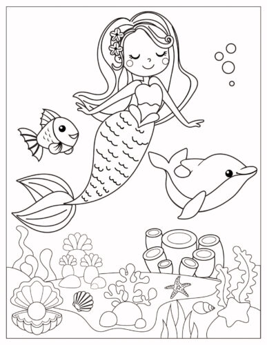 Mermaid with fish and dolphin
