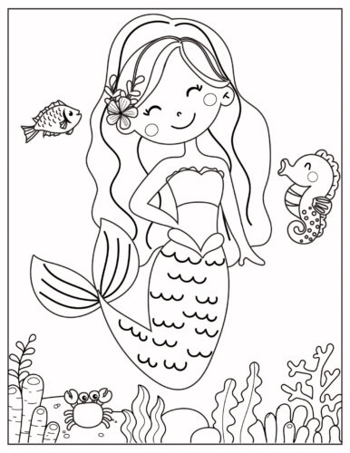Mermaid with fish and seahorse