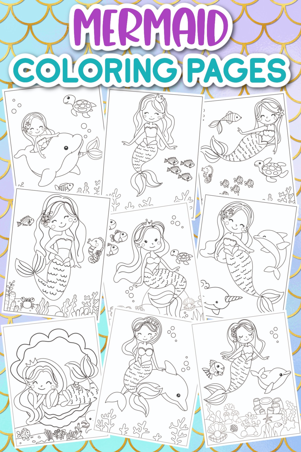 Set Of Mermaid Coloring Pages