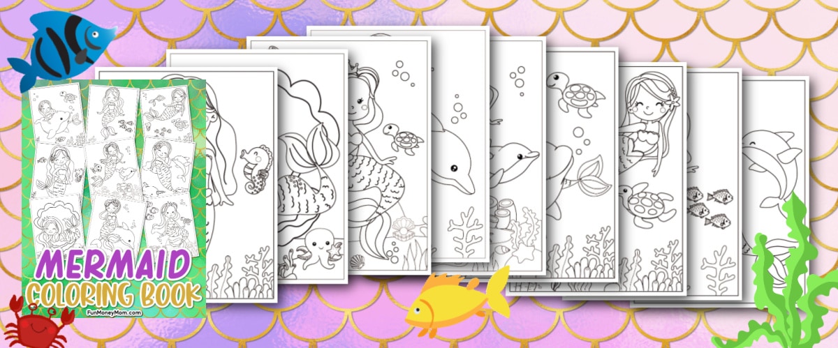 All the mermaid coloring pages in a book