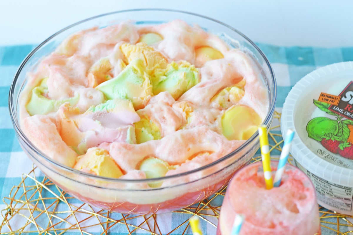 Rainbow sherbet punch in glass bowl