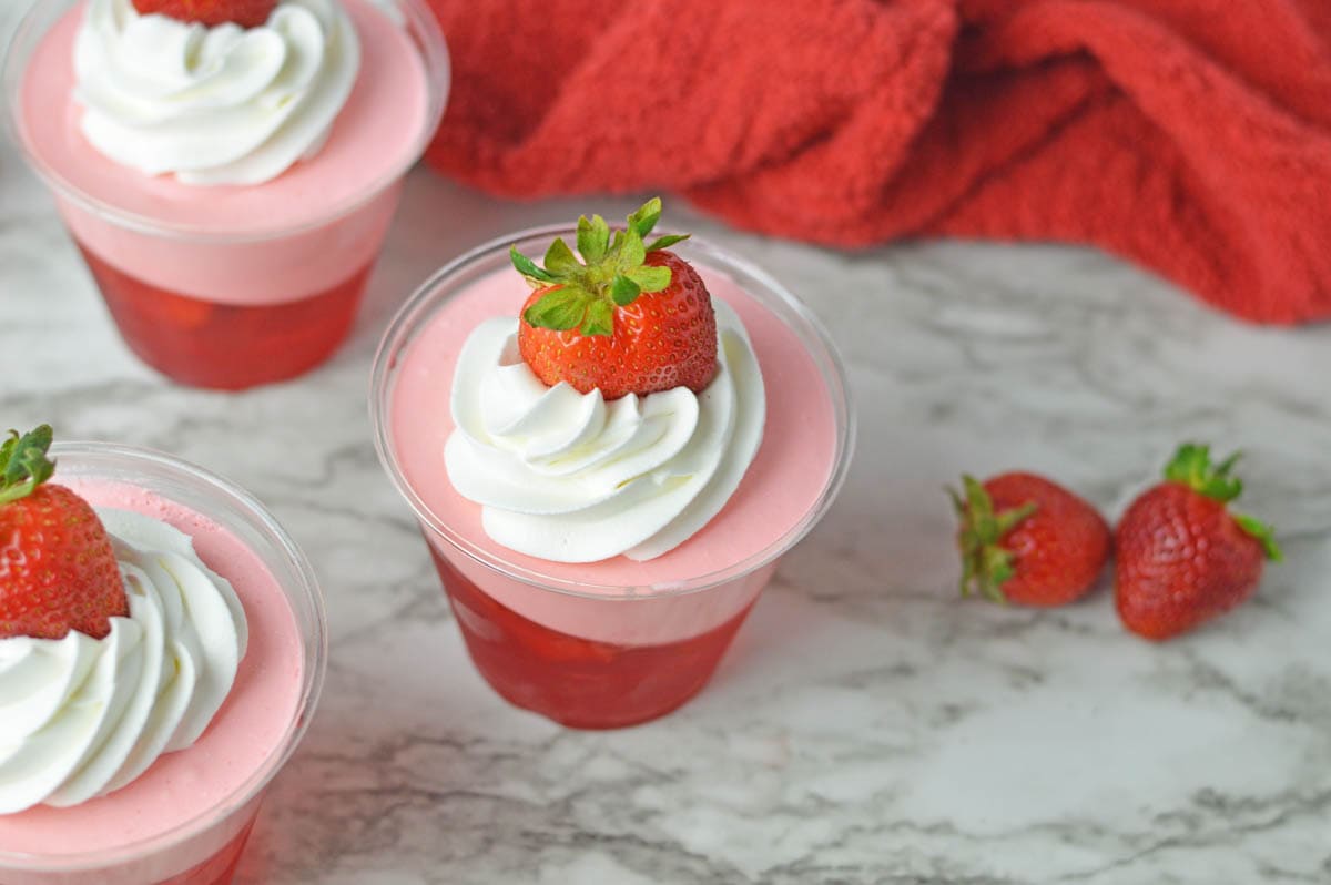 Strawberry jello parfait from above