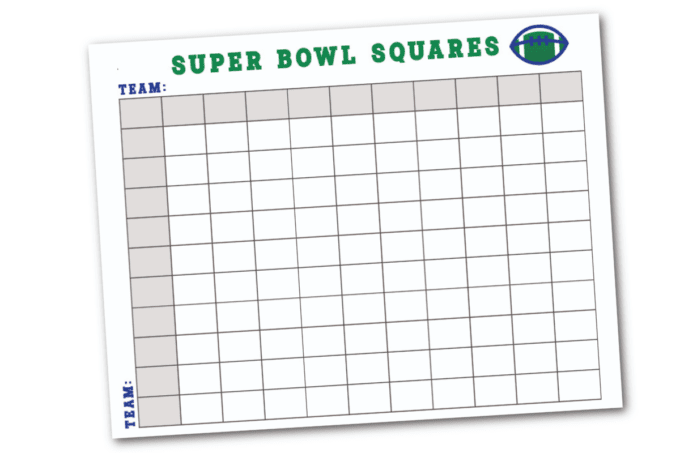 Super Bowl squares board for printing