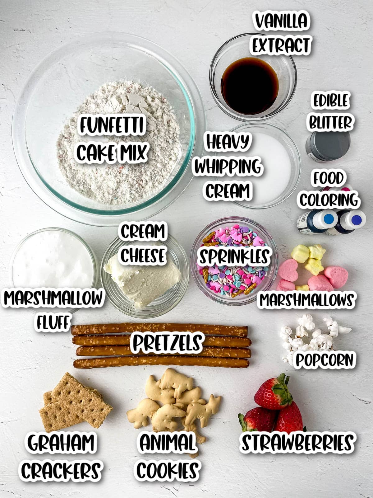 Ingredients for unicorn charcuterie board