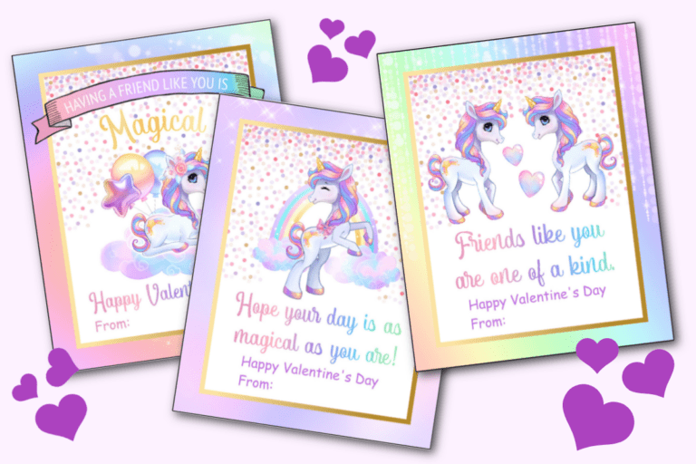 Unicorn Valentine Cards (Free Printable)