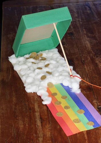 Trap for a leprechaun with a rainbow and pretend gold coins