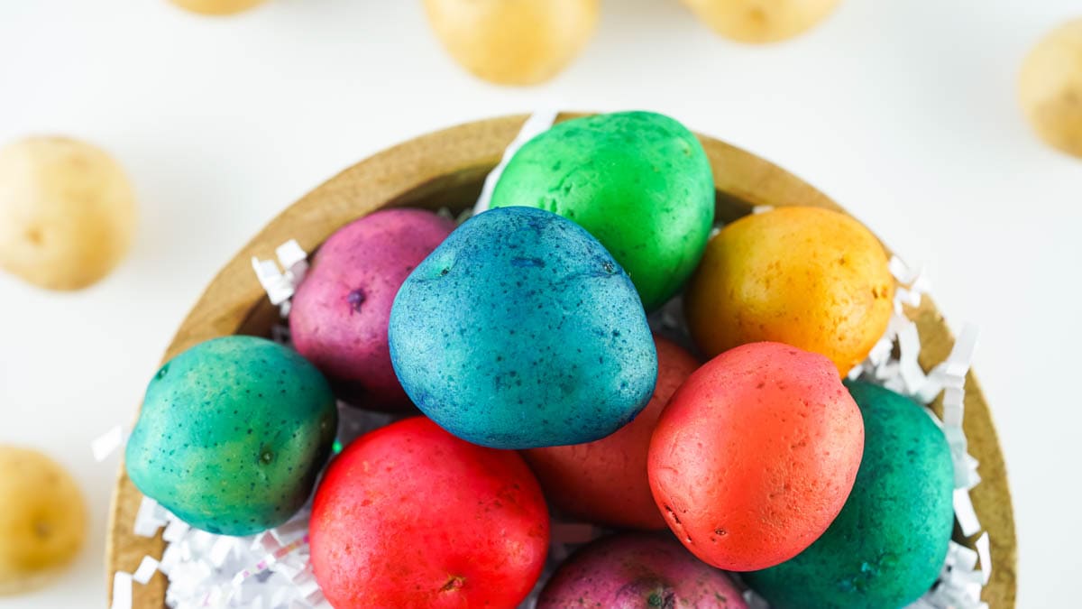 Colorful potatoes dyed for Easter
