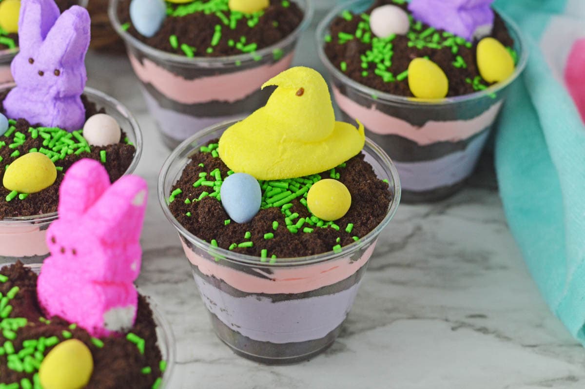 Yellow peep in dirt cup