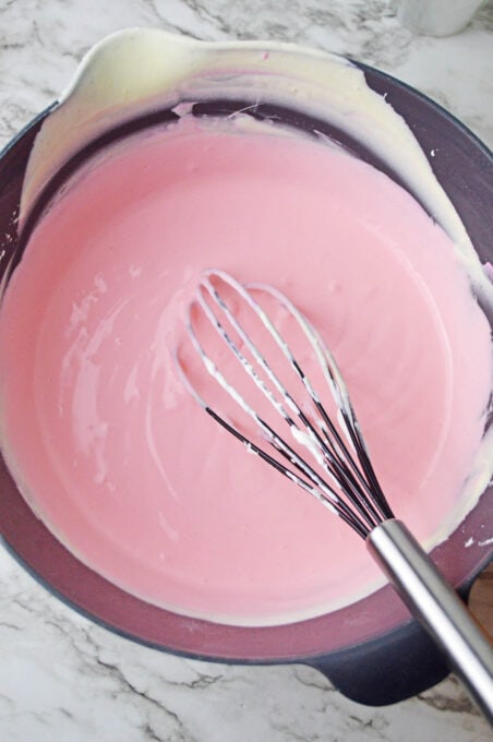 Pudding mixture colored pink