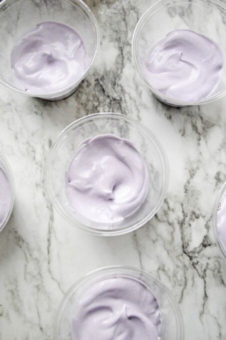 Purple pudding layer in plastic cups