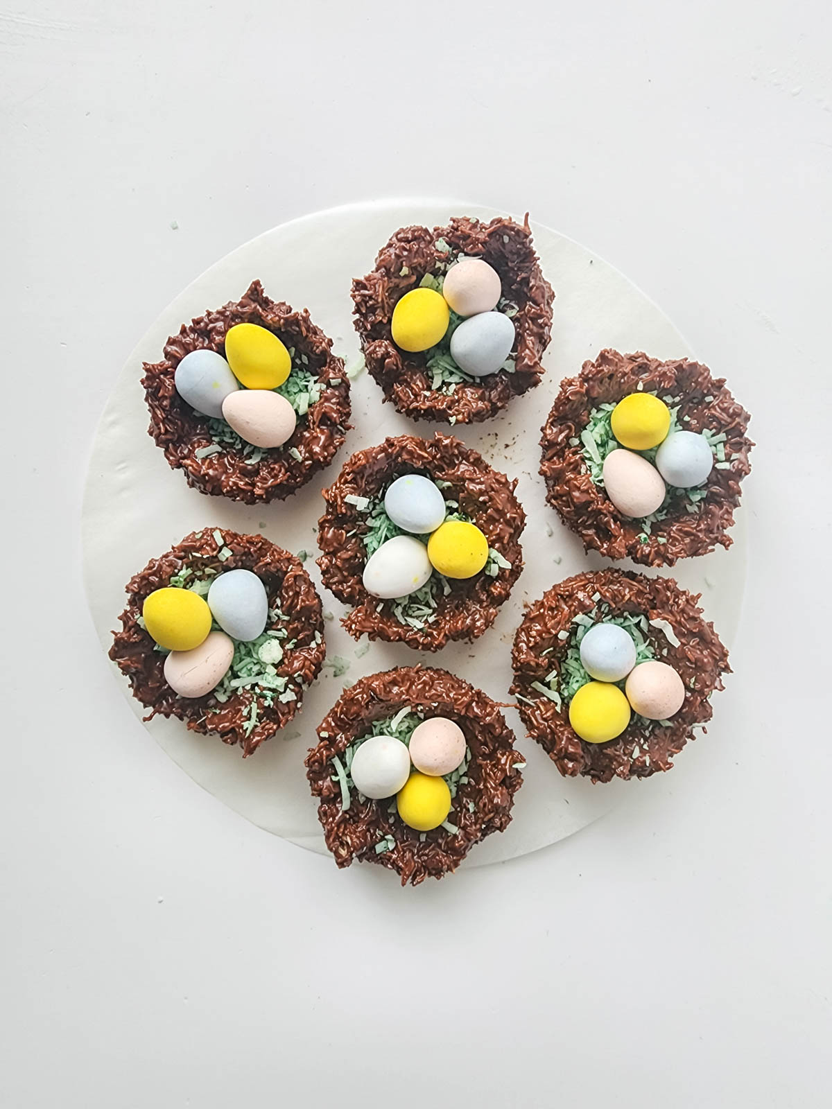 Bird nests filled with coconut and chocolate eggs