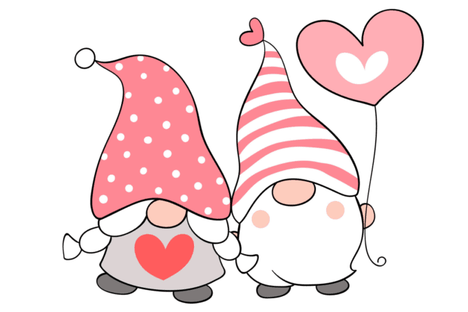 Valentine gnomes holding hands