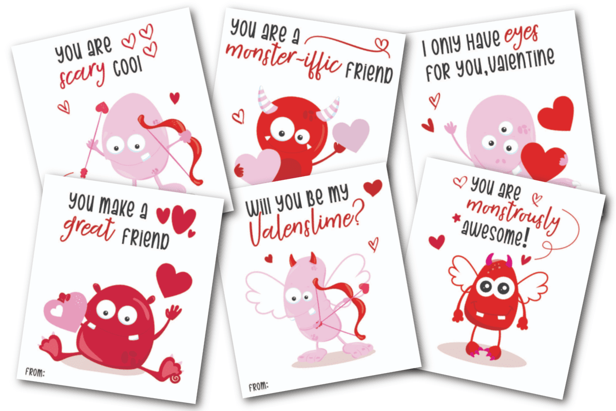 Monster Valentine Cards on white background
