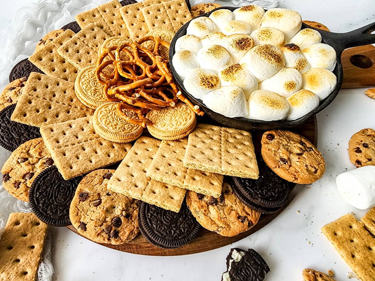 S'mores snack board on white counter