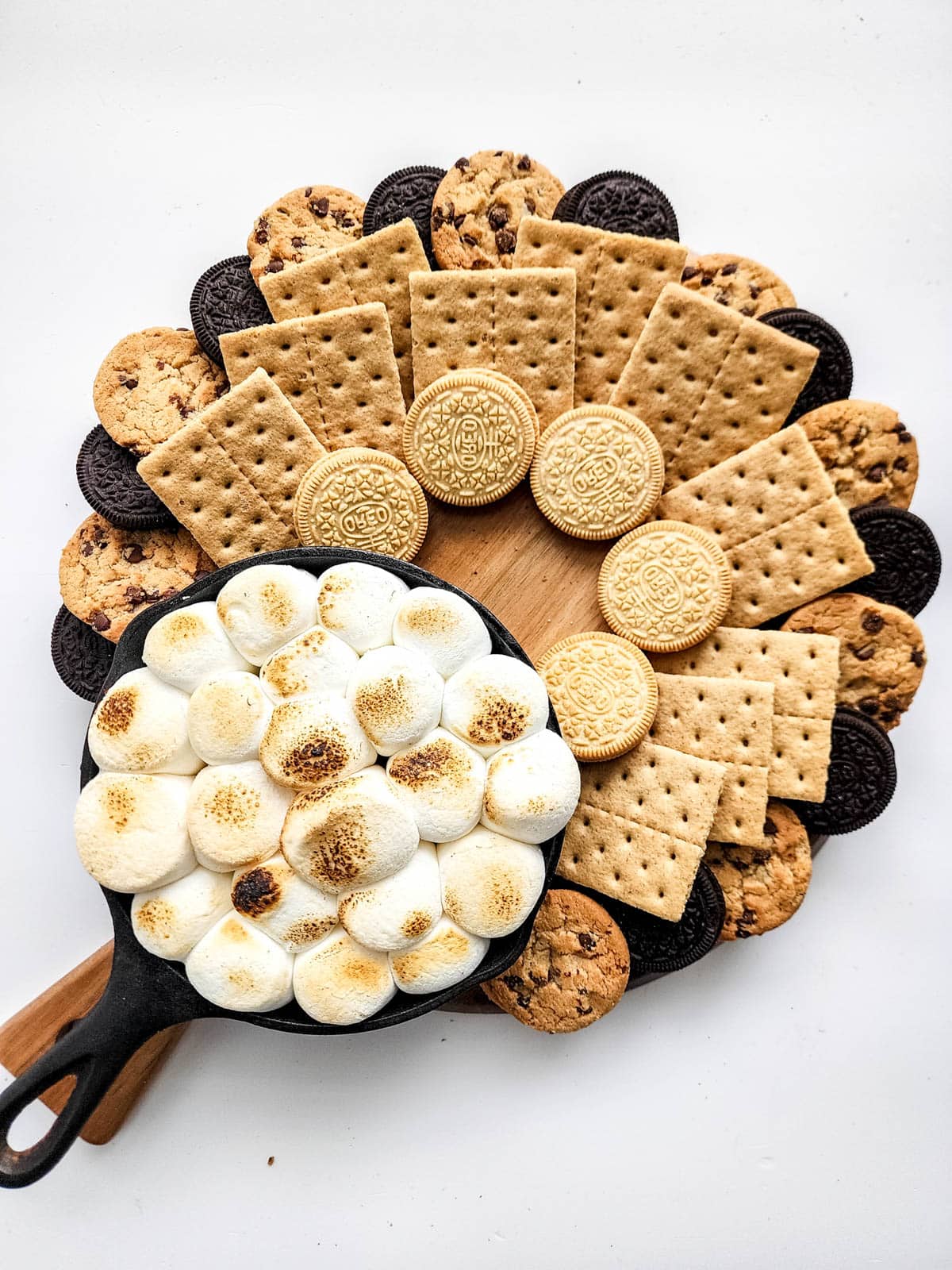 Smores dip on charcuterie board