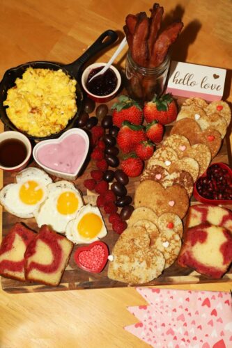 Breakfast charcuterie board for Valentine's Day