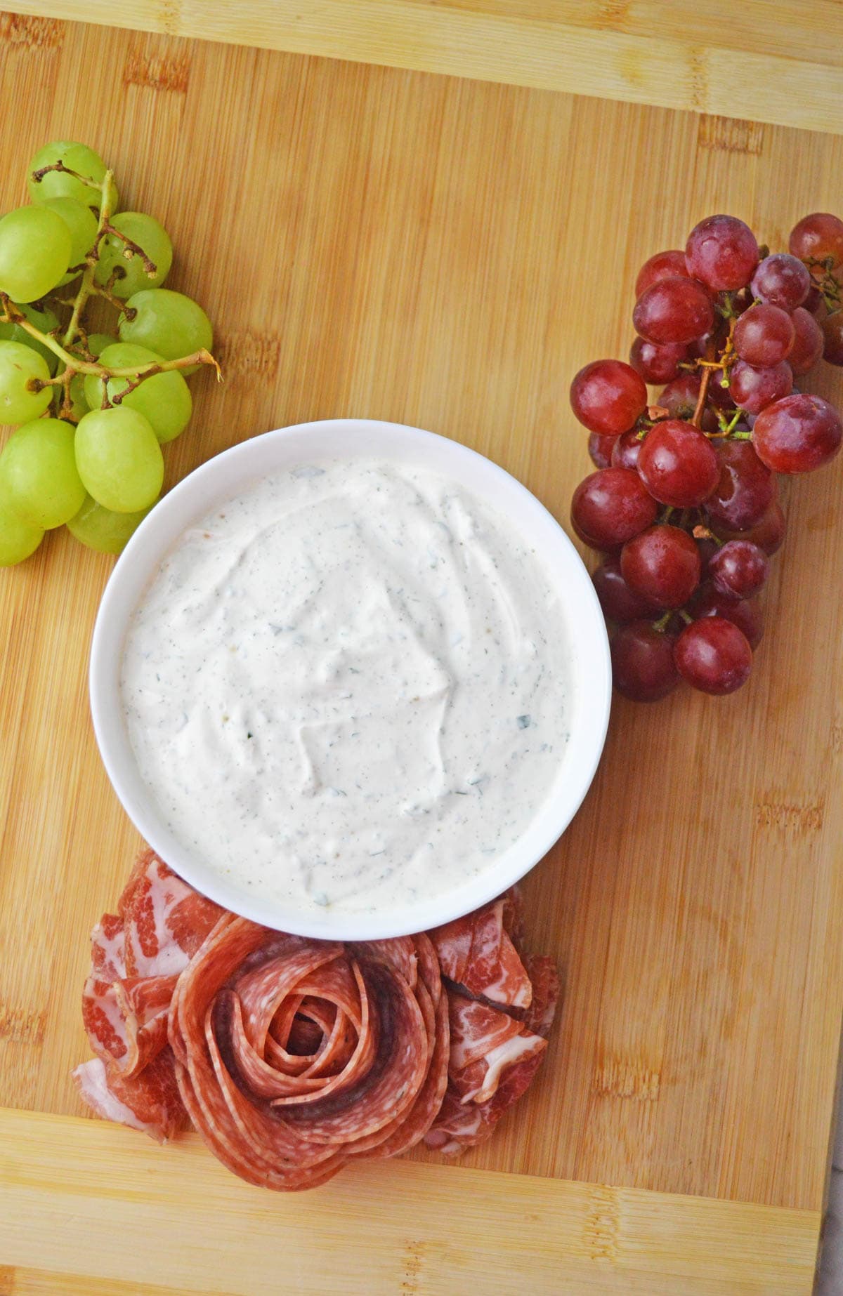 Dip with meat rose and grapes